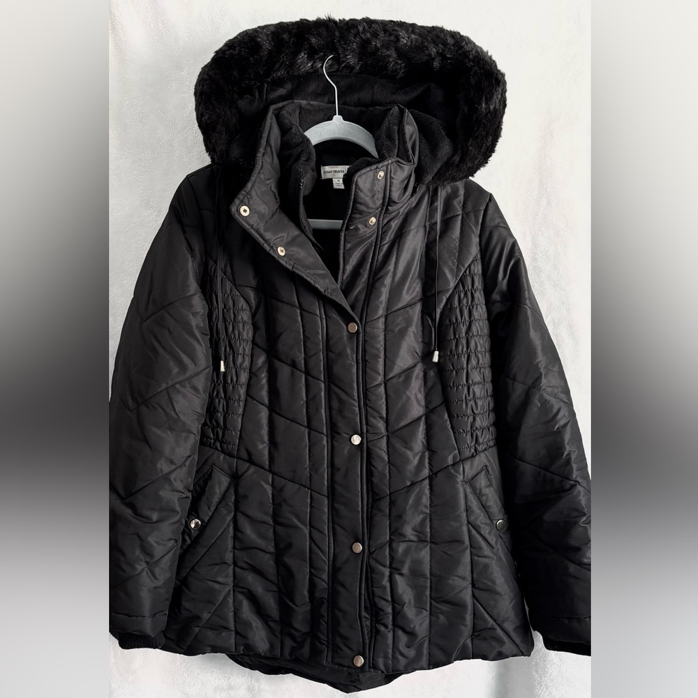 Susan Graver Black Quilted Puffer Coat